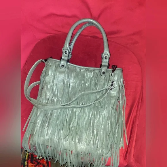 FRINGE BAG, GREY, BEAUTIFUL BAG, BY BAM FOREVER, CROSSBODY/TOP HANDLE, - Picture 2 of 10